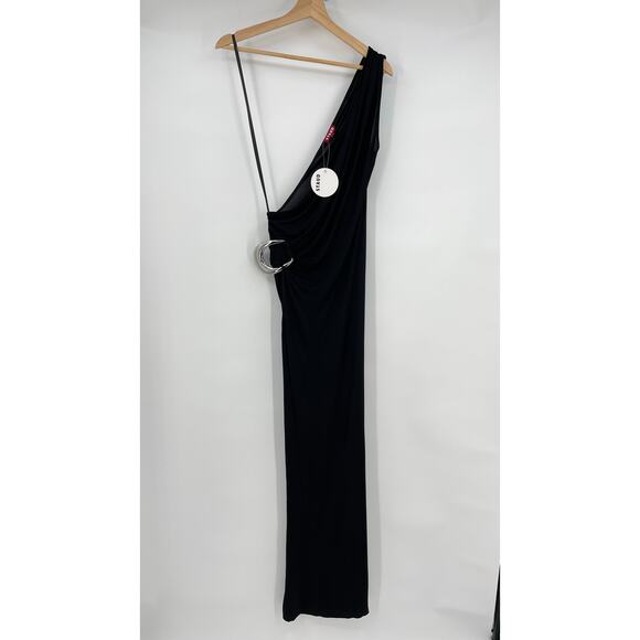 Staud | NWT Zenith Dress in Black Jersey One Shoulder Maxi Silver Buckle XS - Picture 4 of 16
